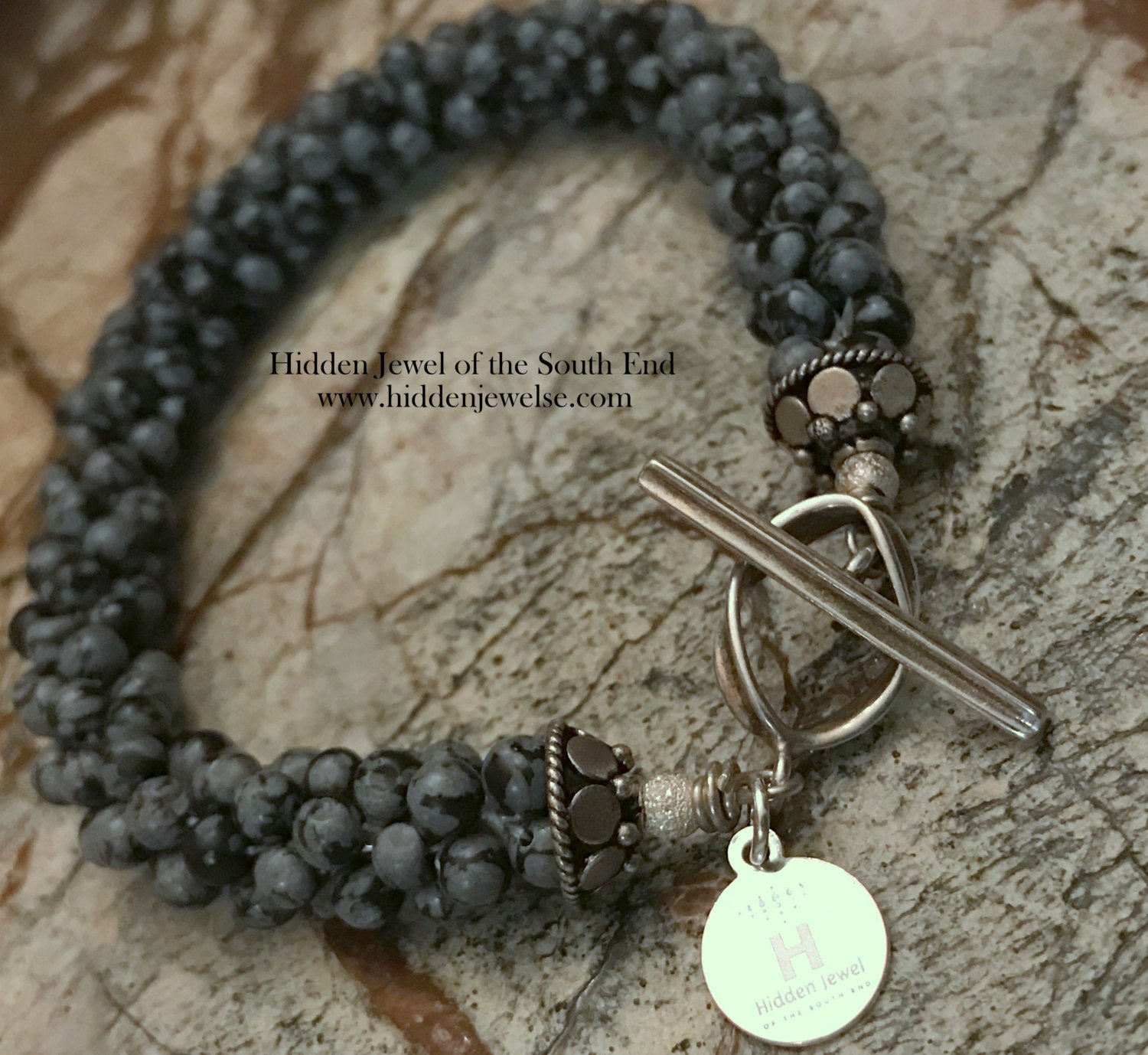 Snowflake Jasper Crocheted Bracelet with sterling clasp