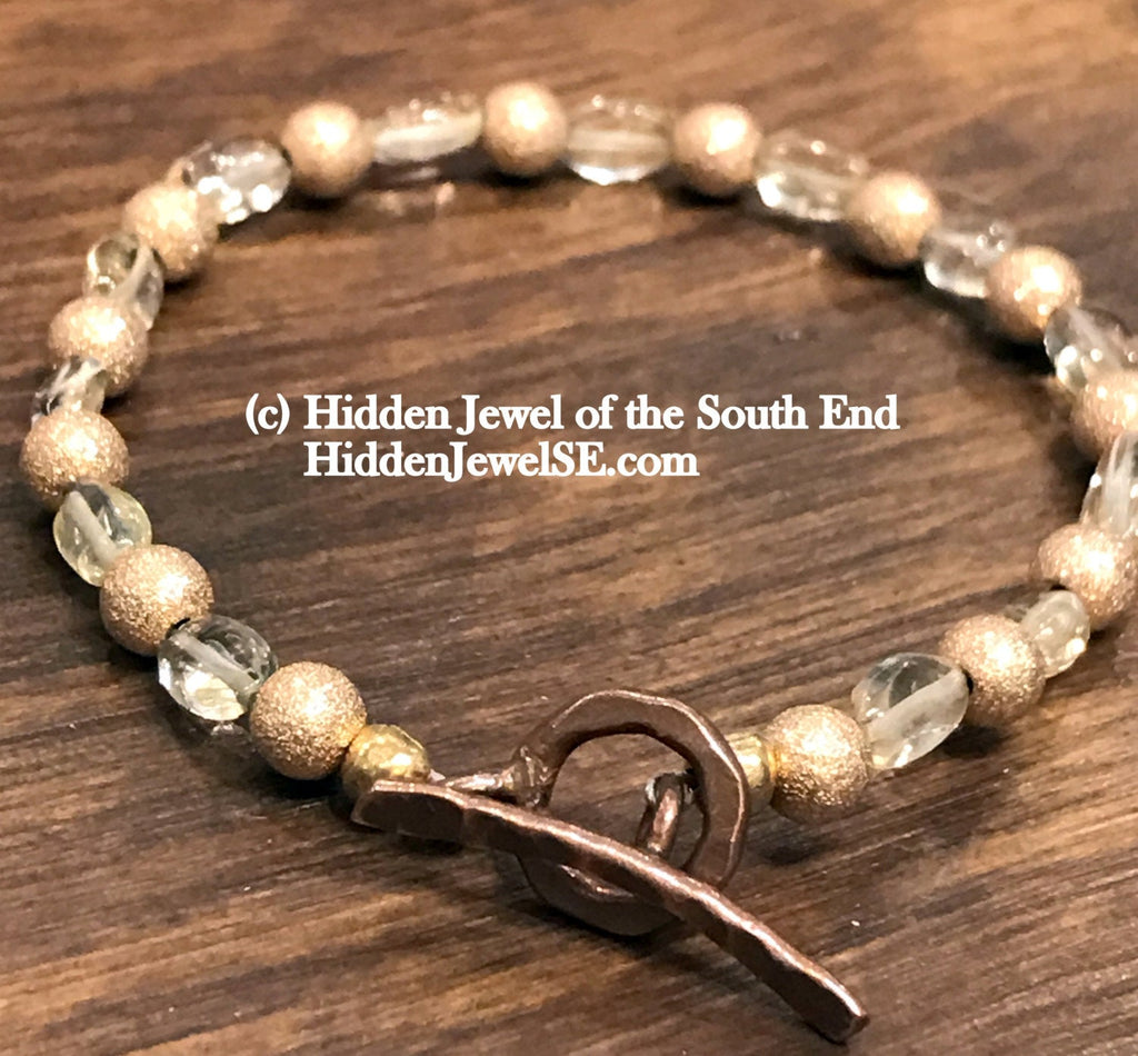 Rose Gold Star Dust, Citrine and Copper toggle gemstone bracelet, size 6.25''