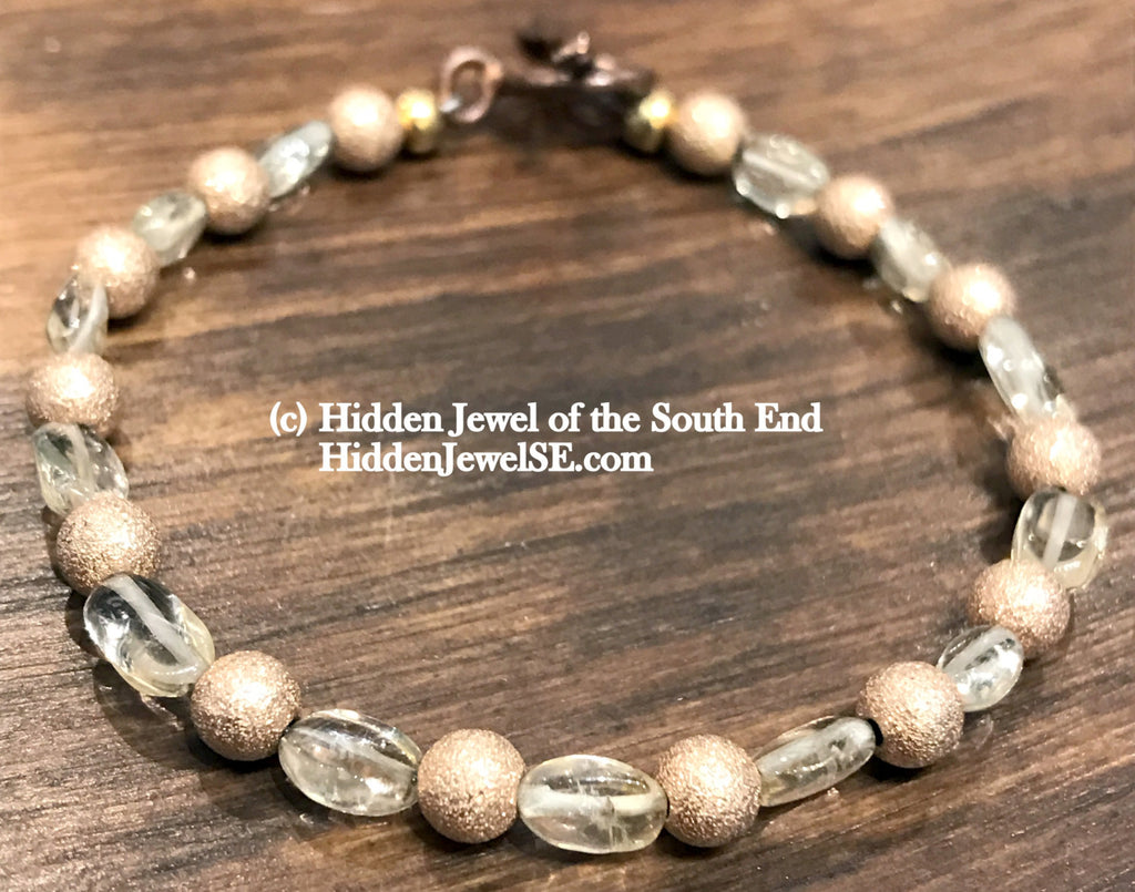Rose Gold Star Dust, Citrine and Copper toggle gemstone bracelet, size 6.25''