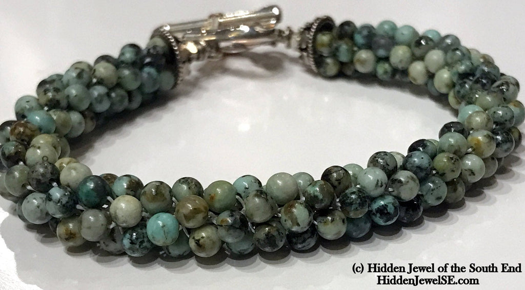 Green Jasper Gemstone Crocheted Bracelet, Jewelry