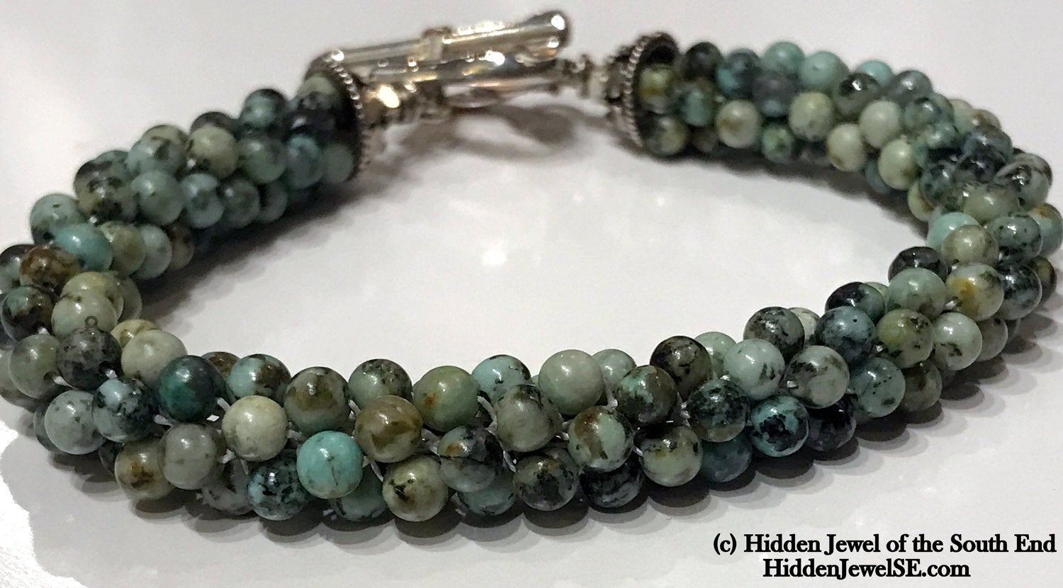 Green Jasper Gemstone Crocheted Bracelet, Jewelry