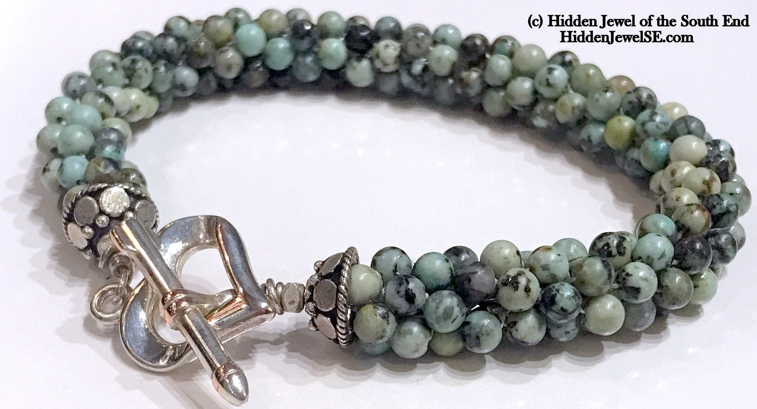 Green Jasper Gemstone Crocheted Bracelet, Jewelry