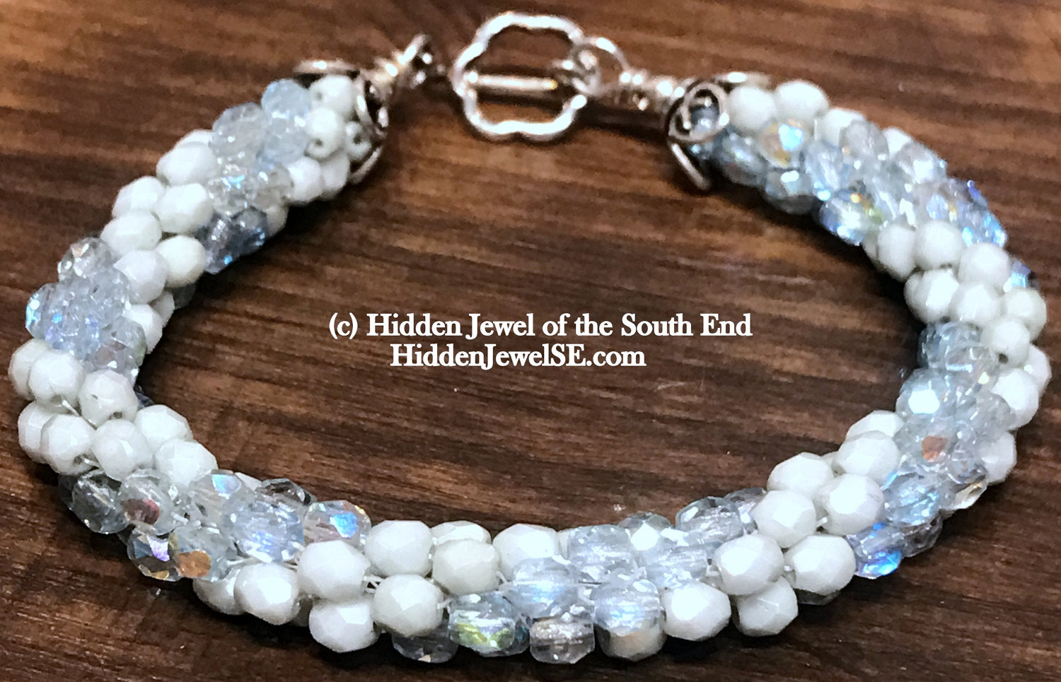 Light Blue Czech crystal crocheted bracelet, jewelry