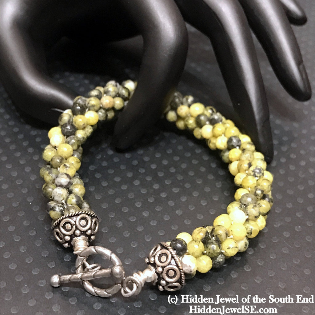 Yellow Turquoise Crocheted Bracelet stackable bangle