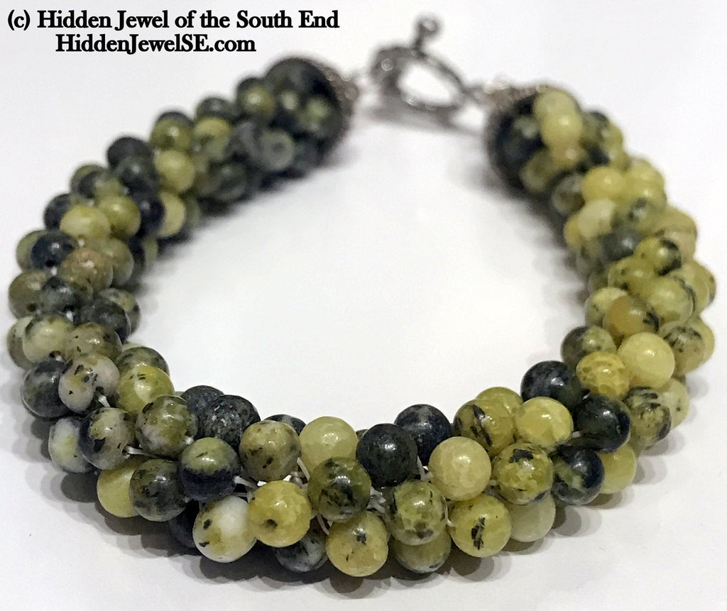 Yellow Turquoise Crocheted Bracelet stackable bangle