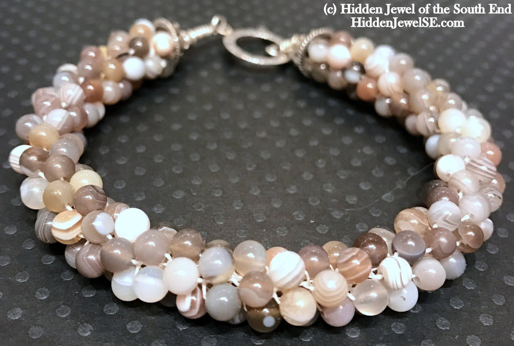 Botswana Agate gemstone Crocheted Bracelet, jewelry