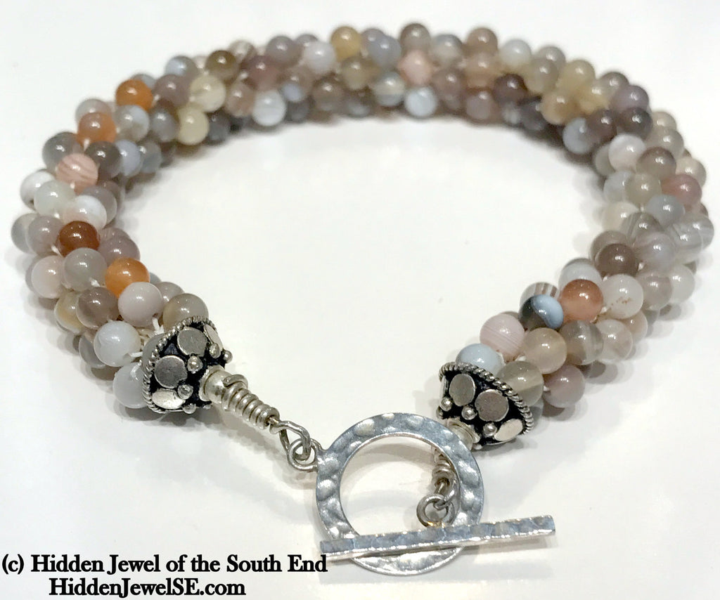 Botswana Agate gemstone Crocheted Bracelet, jewelry