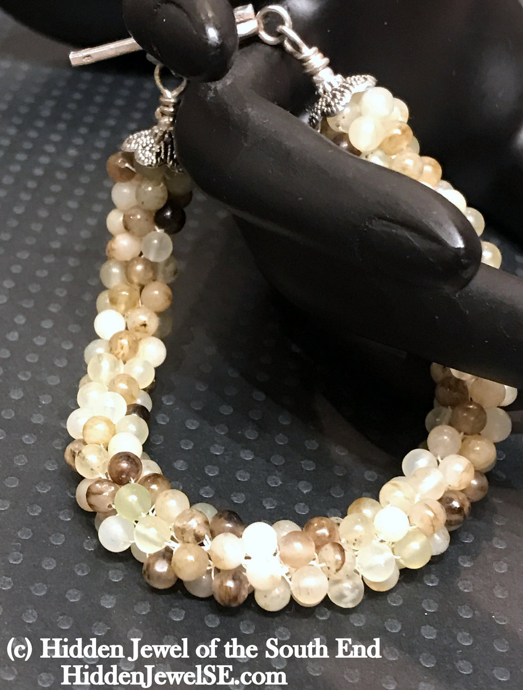 Yellow Agate Crocheted Bracelet with sterling silver toggle