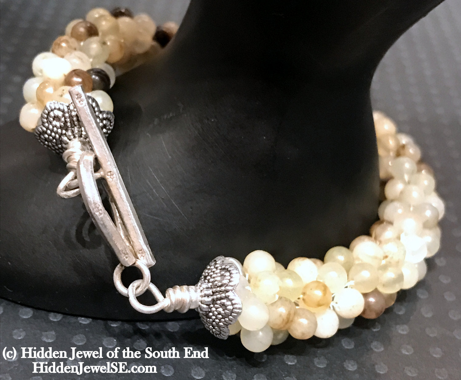 Yellow Agate Crocheted Bracelet with sterling silver toggle