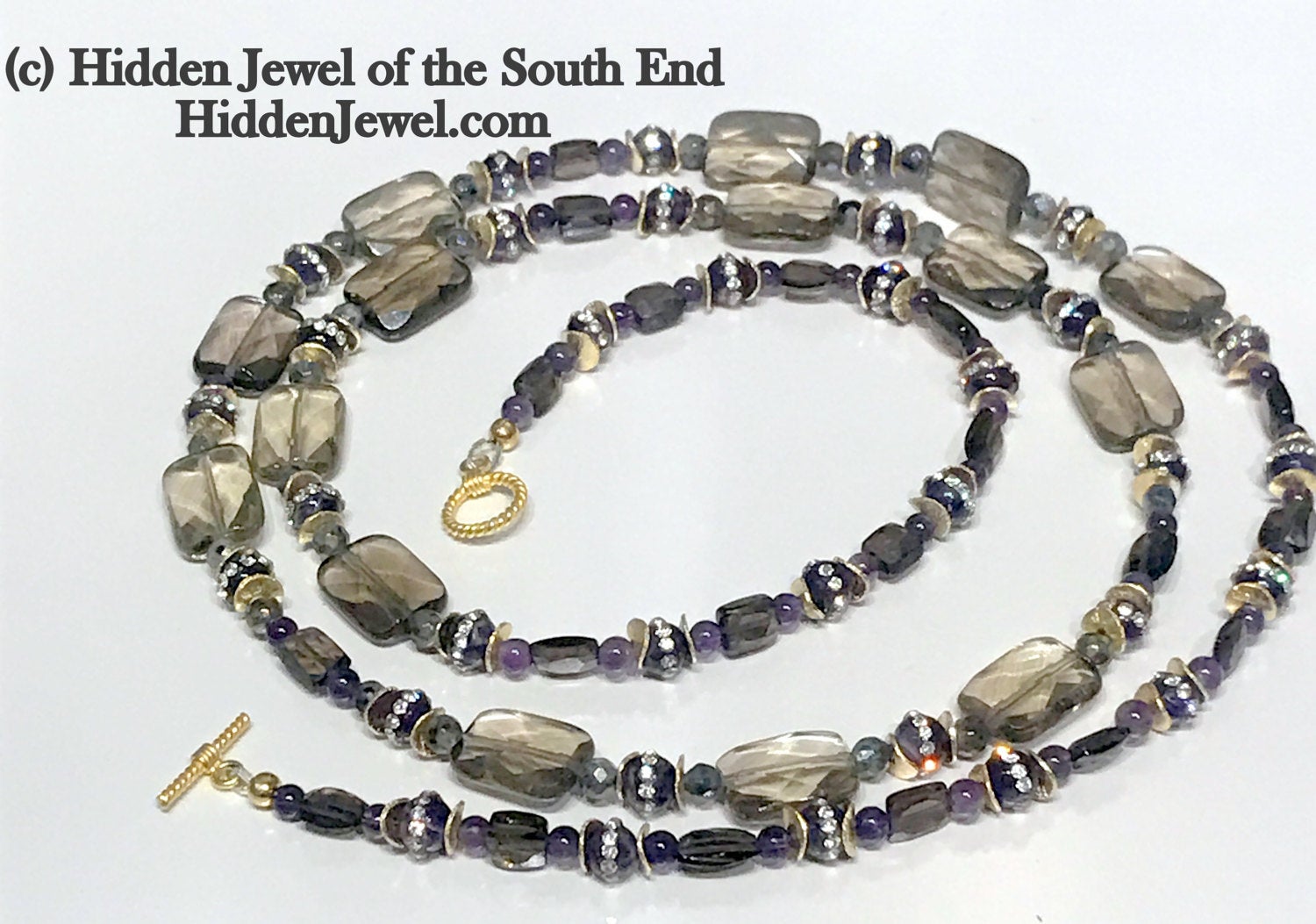 Smoky Quartz, Topaz, Amethyst, Labradorite, & Gold Necklace smoky quartz necklace