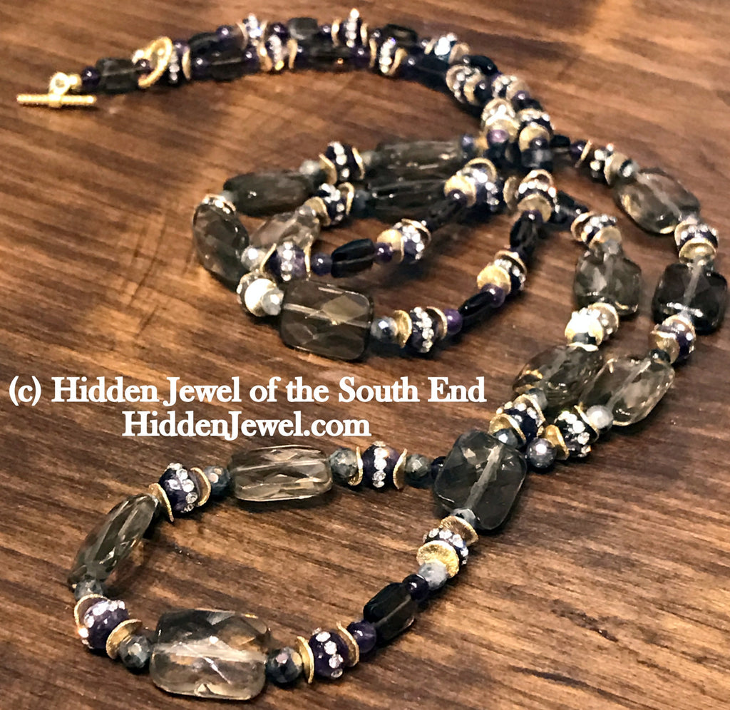Smoky Quartz, Topaz, Amethyst, Labradorite, & Gold Necklace smoky quartz necklace