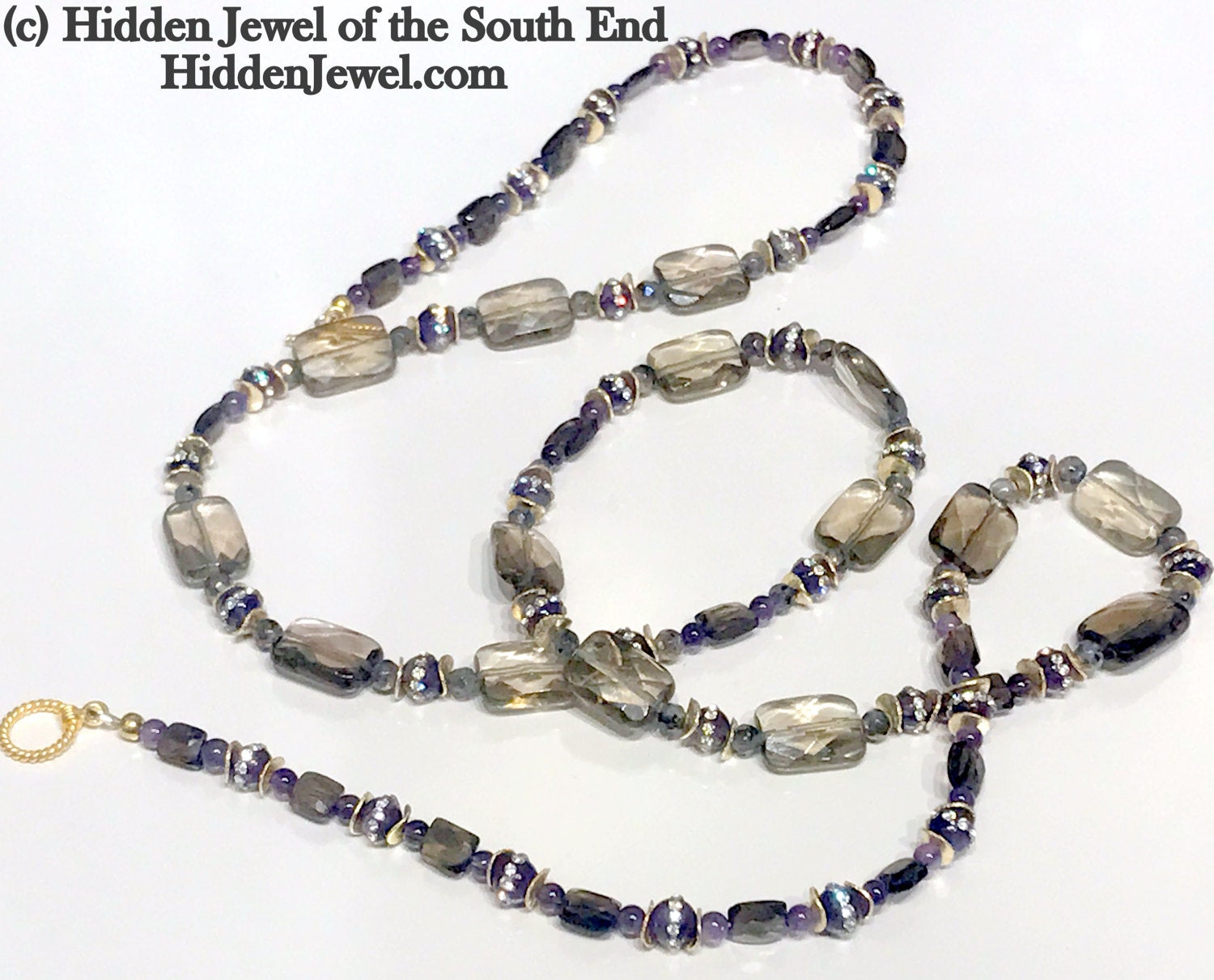 Smoky Quartz, Topaz, Amethyst, Labradorite, & Gold Necklace smoky quartz necklace