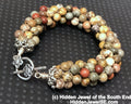 Picasso Jasper crocheted bracelet shows Brown, Red, and Green colors