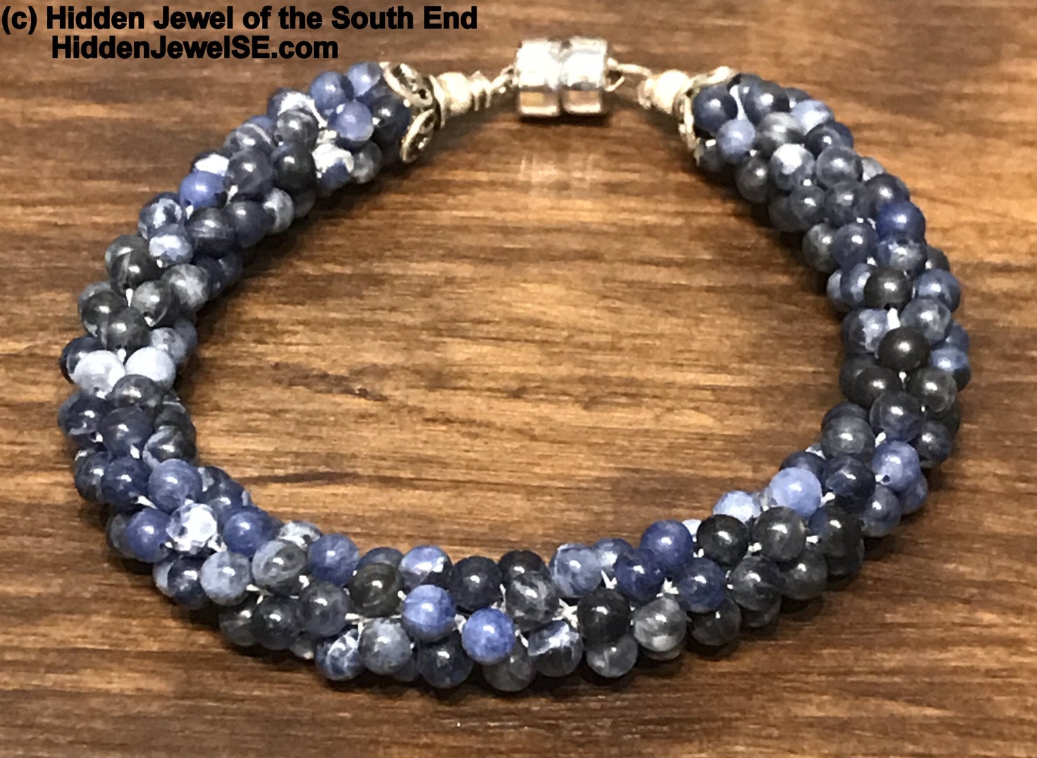 Sodalite Crocheted Bracelet, blue natural stone bracelet