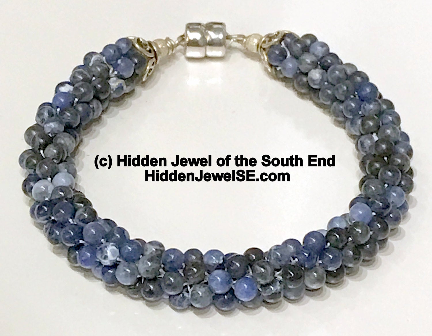 Sodalite Crocheted Bracelet, blue natural stone bracelet