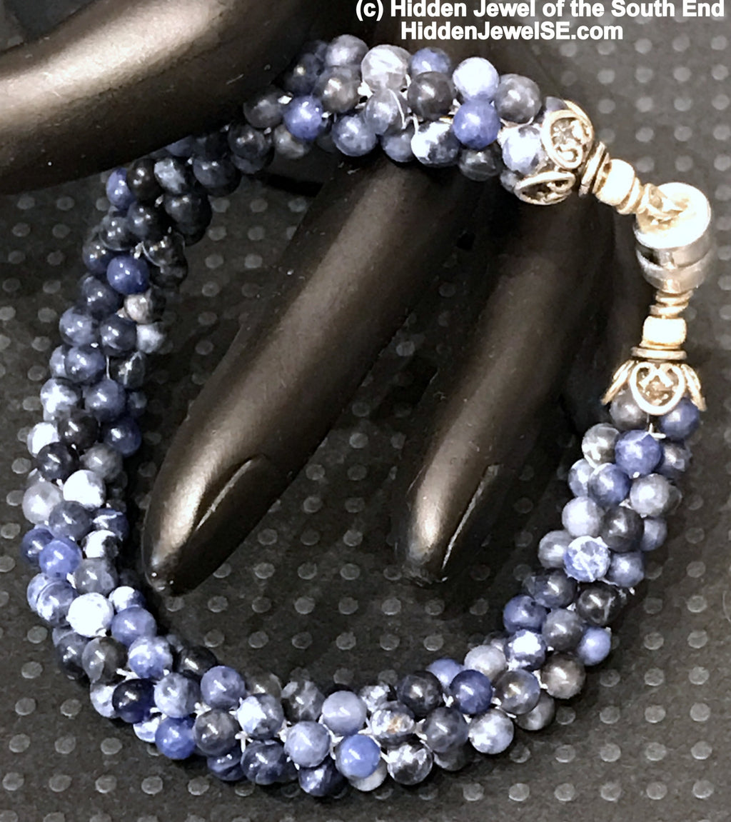 Sodalite Crocheted Bracelet, blue natural stone bracelet