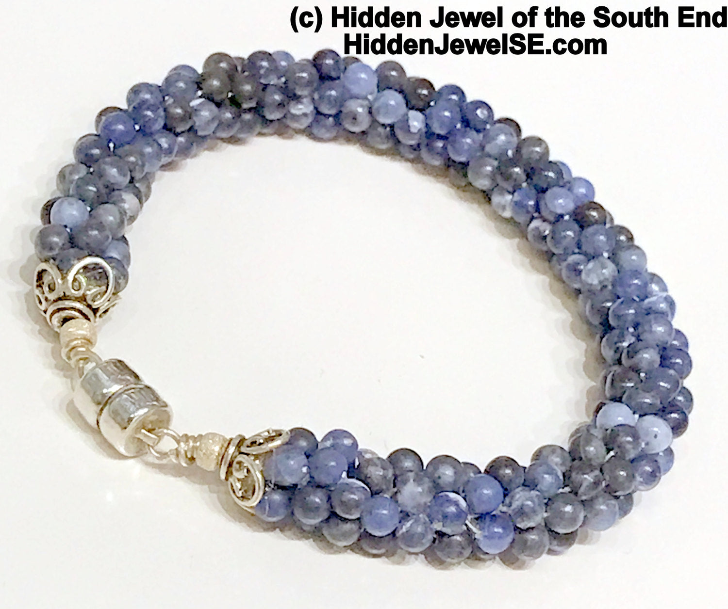 Sodalite Crocheted Bracelet, blue natural stone bracelet