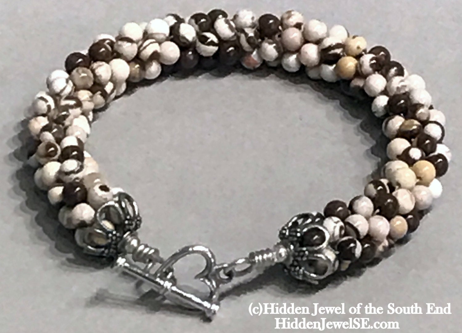 Zebra Jasper Bracelet, Brown jasper bangle, Crocheted