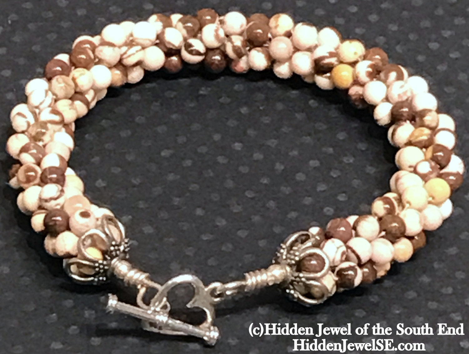 Zebra Jasper Bracelet, Brown jasper bangle, Crocheted
