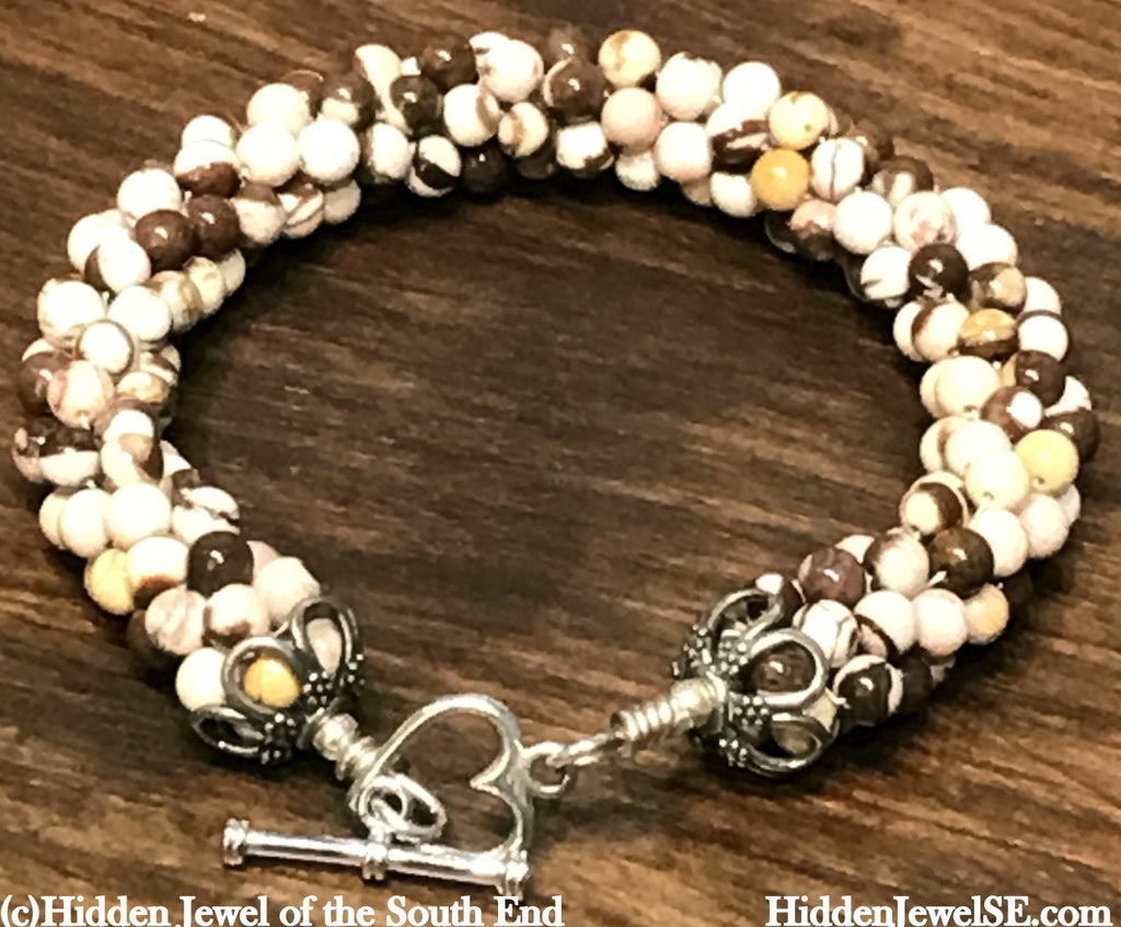 Zebra Jasper Bracelet, Brown jasper bangle, Crocheted