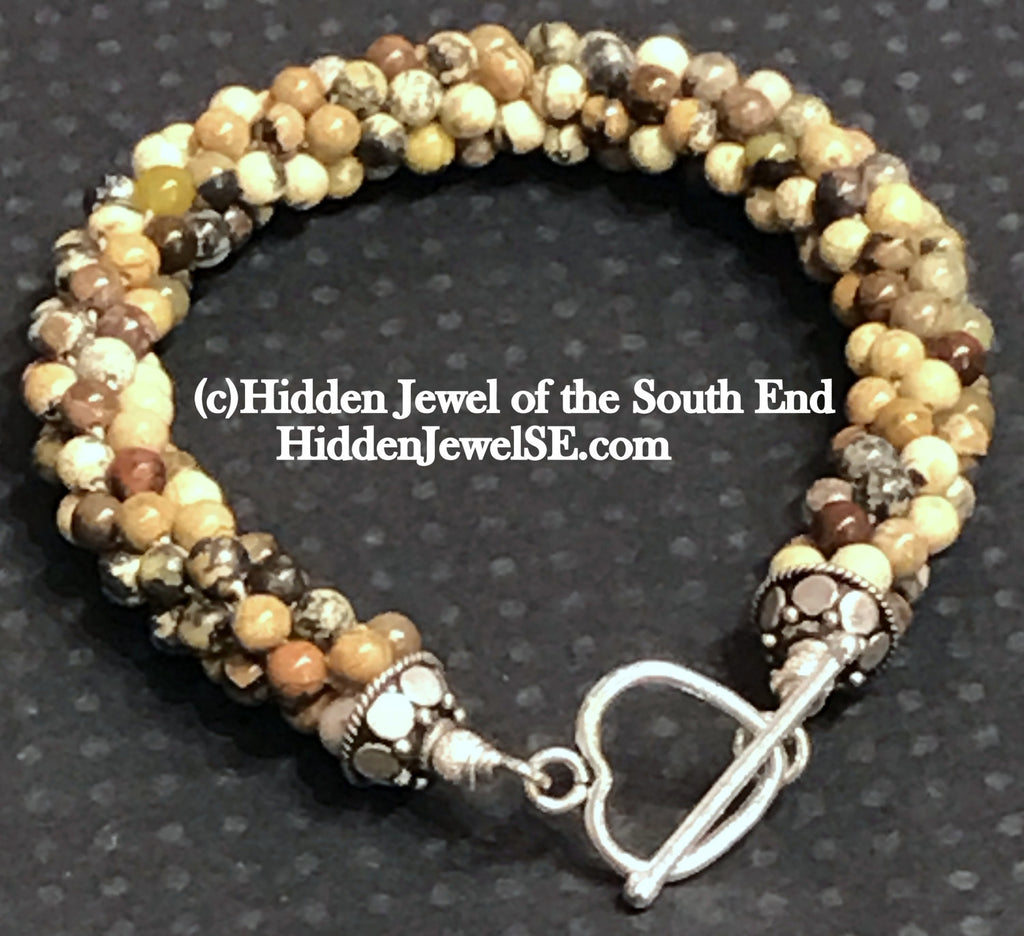 Leopard Skin Jasper gemstone crocheted bracelet, jewelry