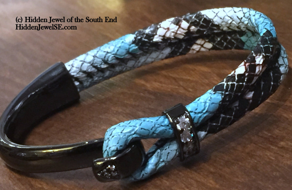 Blue Leather bangle  Bracelet, jewelry