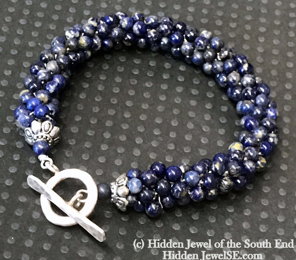 Lapis Lazuli Crocheted gemstone Bracelet, jewelry