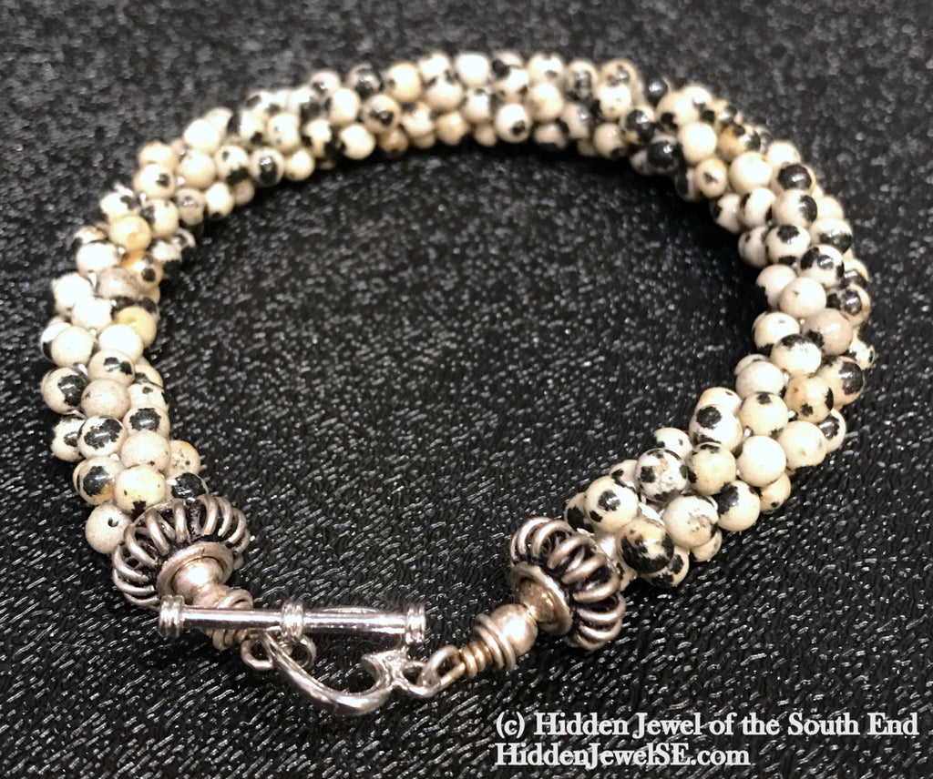 Dalmatian Jasper Crocheted Bracelet, jewelry