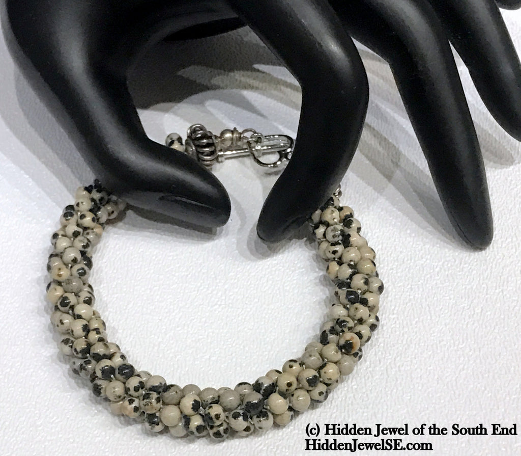 Dalmatian Jasper Crocheted Bracelet, jewelry