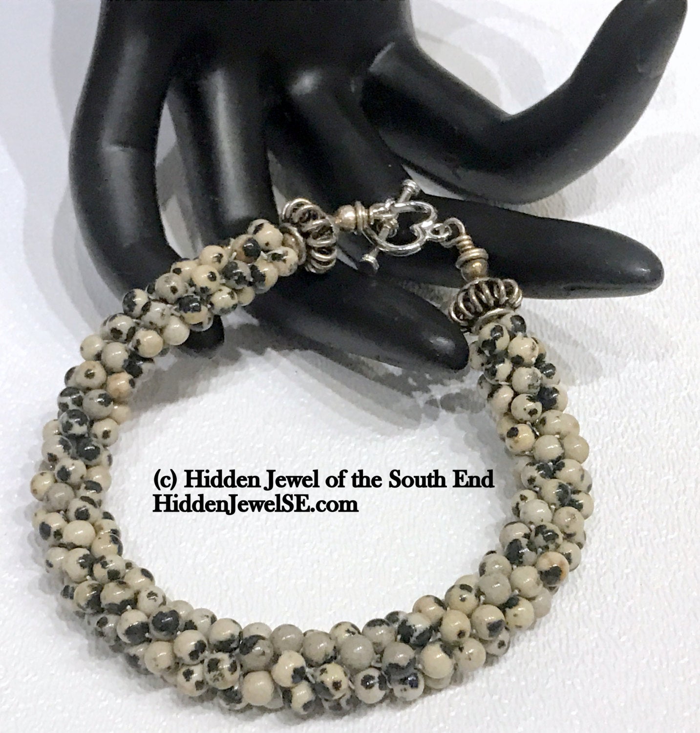 Dalmatian Jasper Crocheted Bracelet, jewelry
