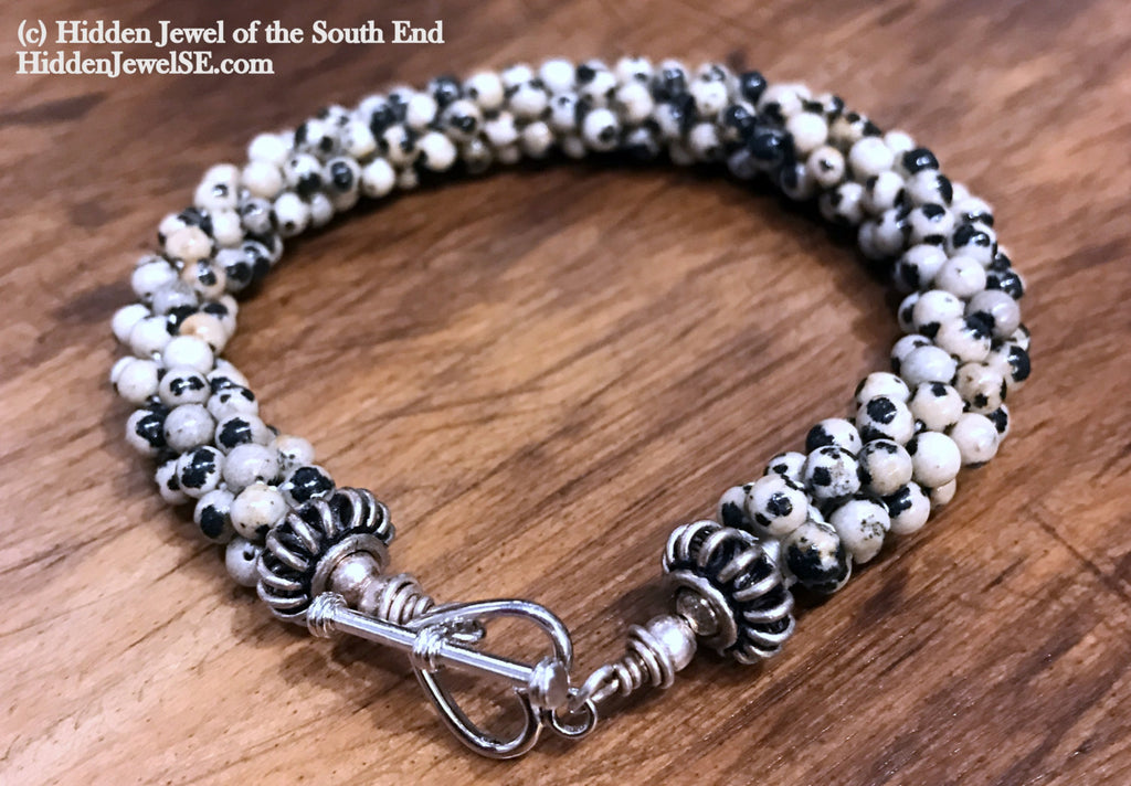Dalmatian Jasper Crocheted Bracelet, jewelry