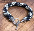 Dalmatian Jasper and blue goldstone crocheted bracelet, jewelry