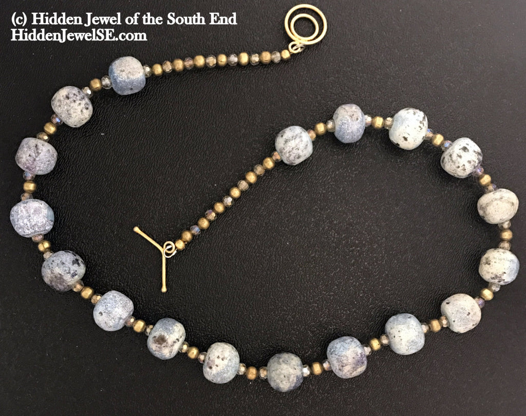 Antique blue ceramic beaded necklace, jewelry