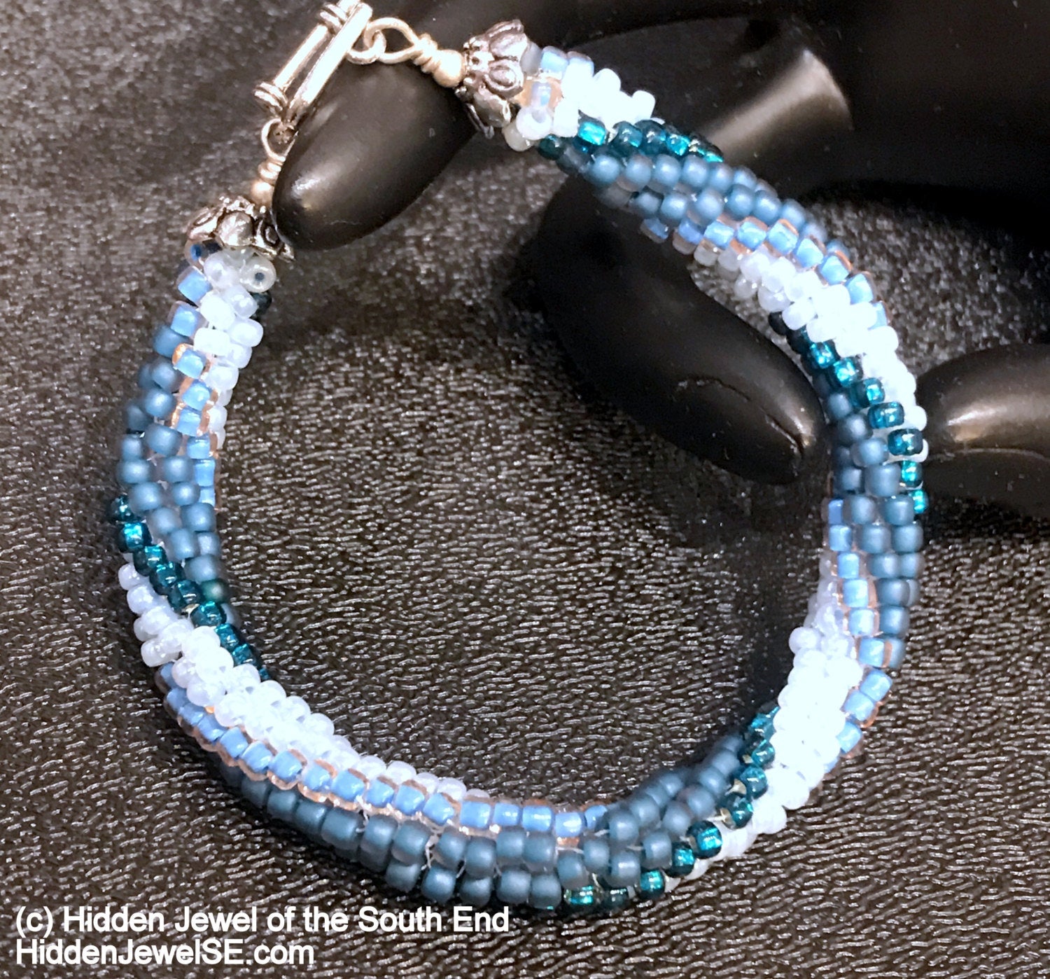 Blue Seed Bead crocheted bracelet, Jewelry