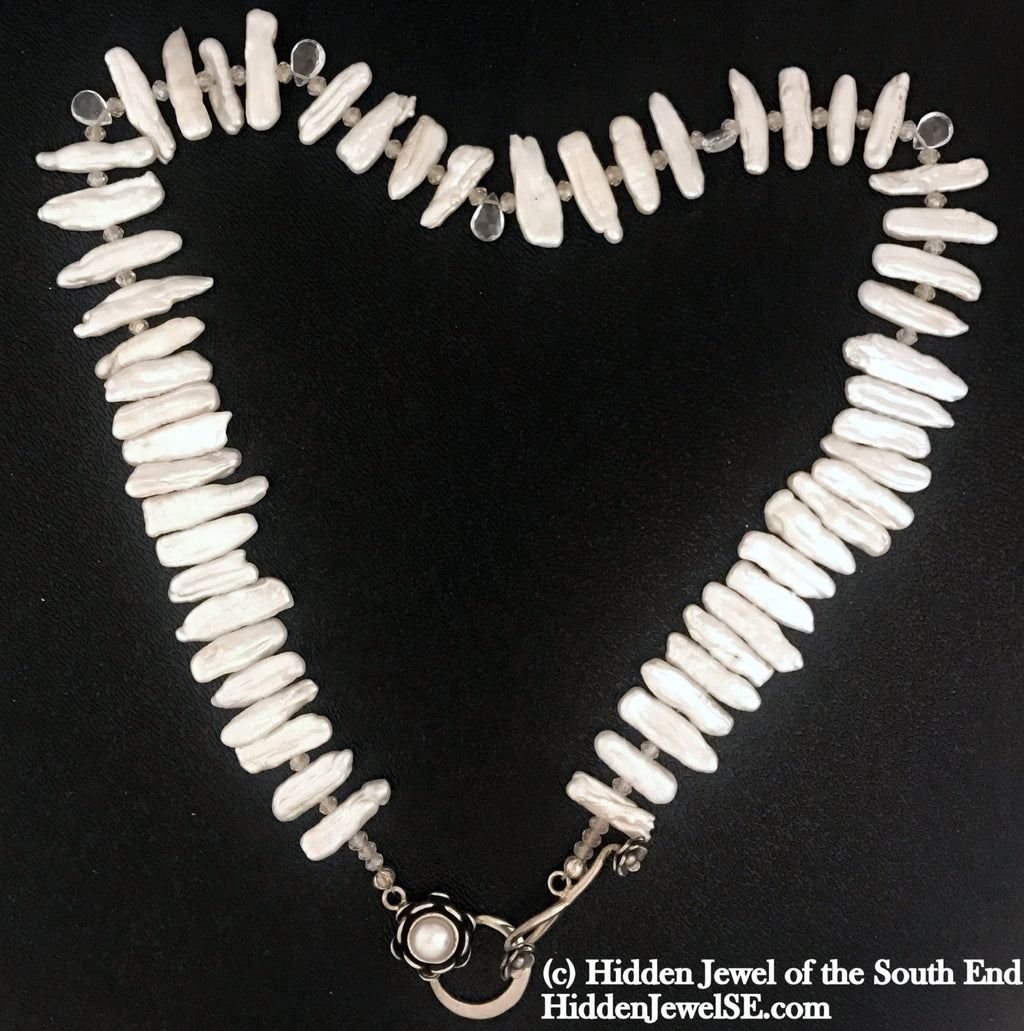 Freshwater Stick Pearl , Rock Crystal drops, & Crystal Necklace