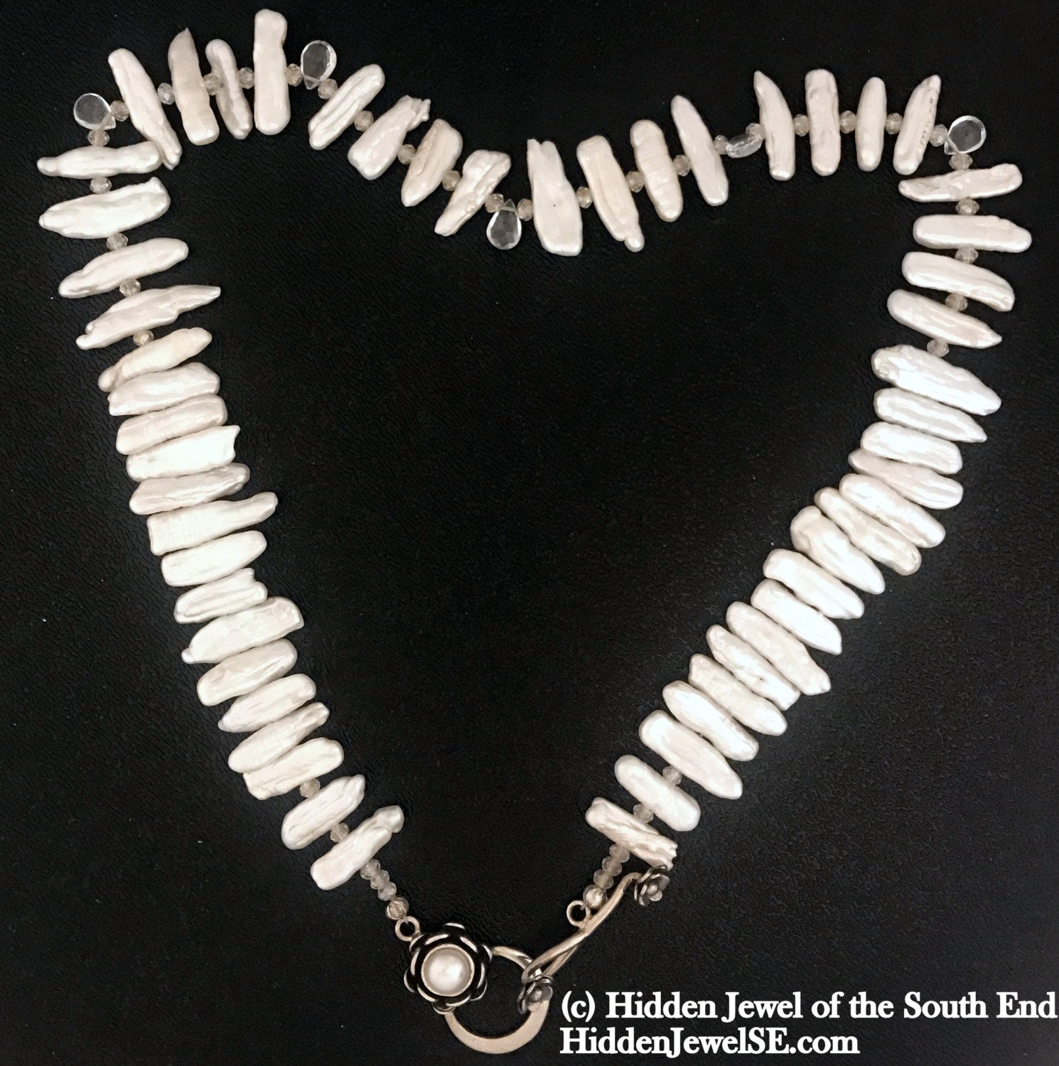 Freshwater Stick Pearl , Rock Crystal drops, & Crystal Necklace
