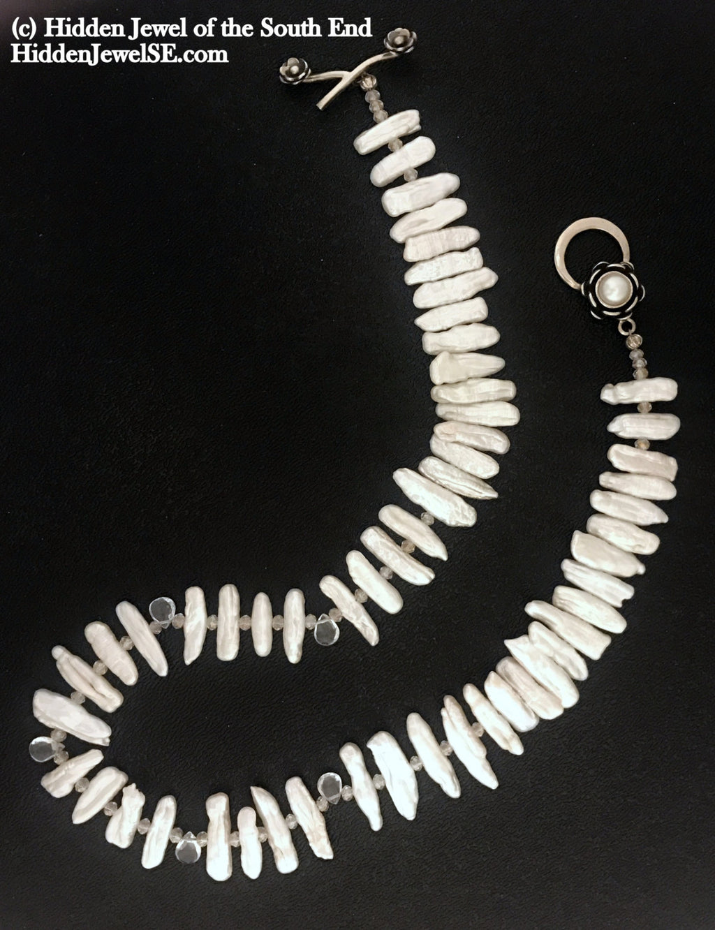 Freshwater Stick Pearl , Rock Crystal drops, & Crystal Necklace