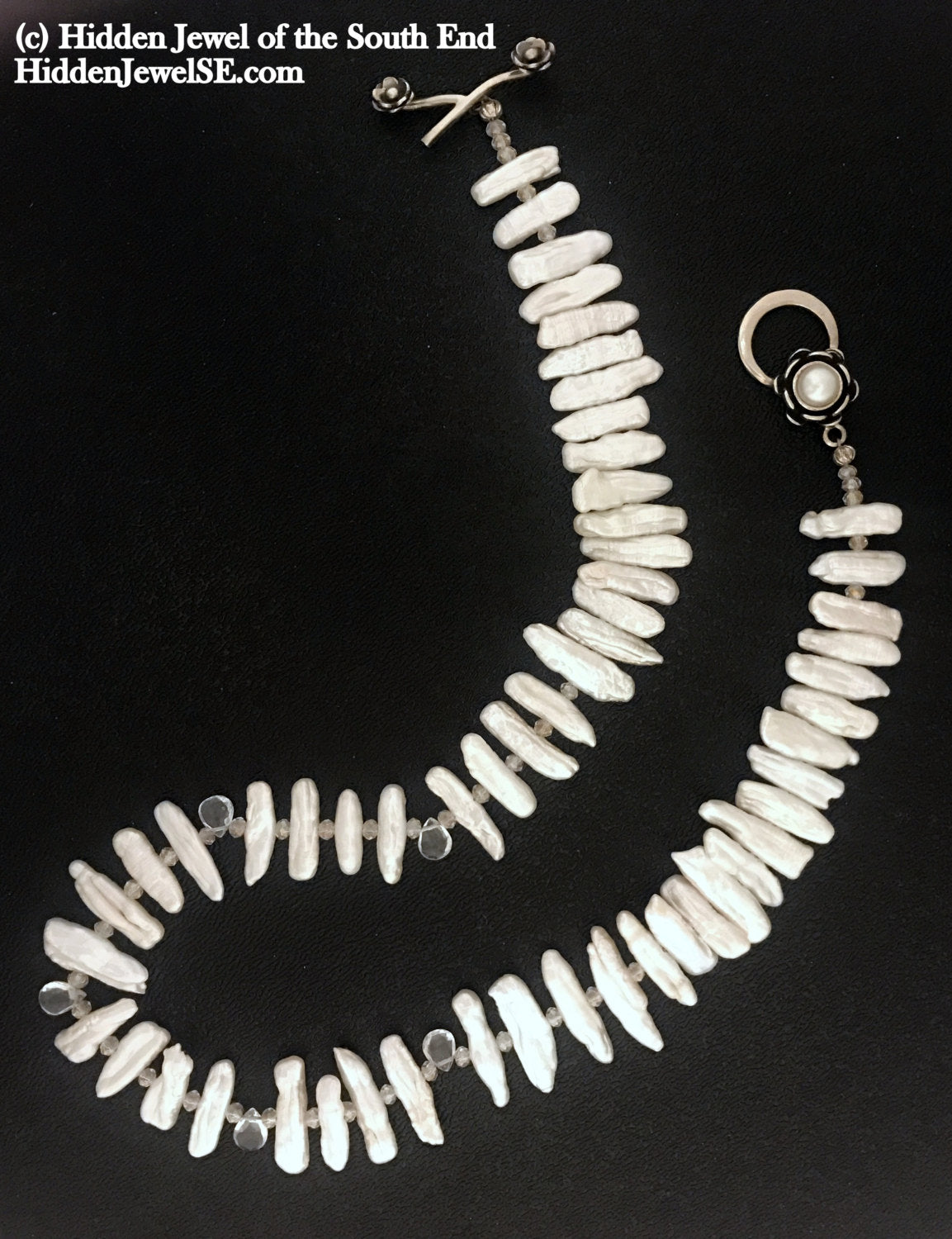 Freshwater Stick Pearl , Rock Crystal drops, & Crystal Necklace