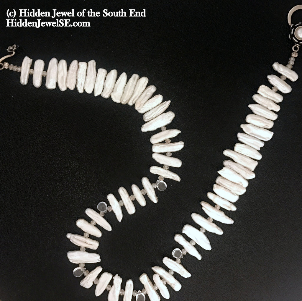 Freshwater Stick Pearl , Rock Crystal drops, & Crystal Necklace