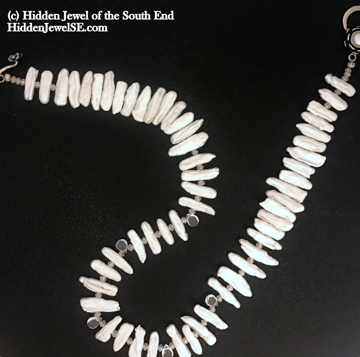 Freshwater Stick Pearl , Rock Crystal drops, & Crystal Necklace