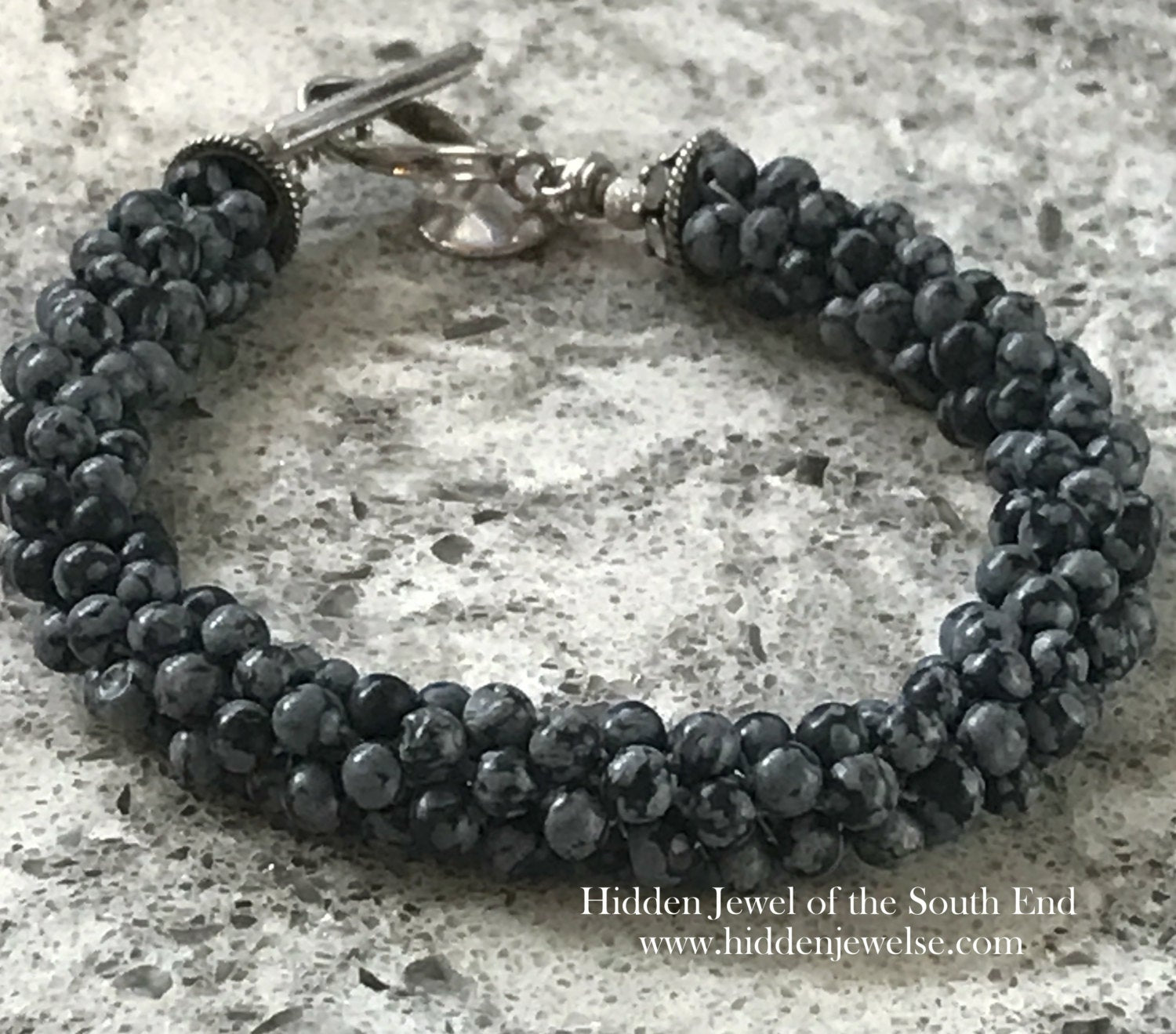 Snowflake Jasper Crocheted Bracelet with sterling clasp
