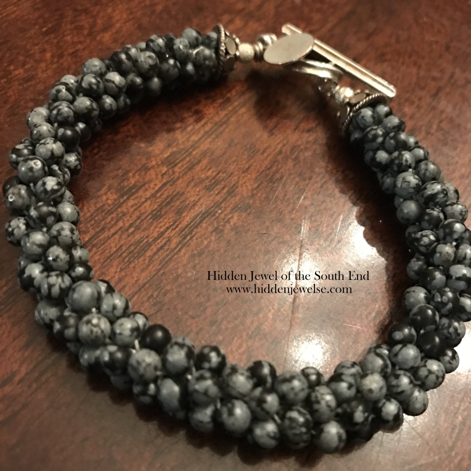 Snowflake Jasper Crocheted Bracelet with sterling clasp