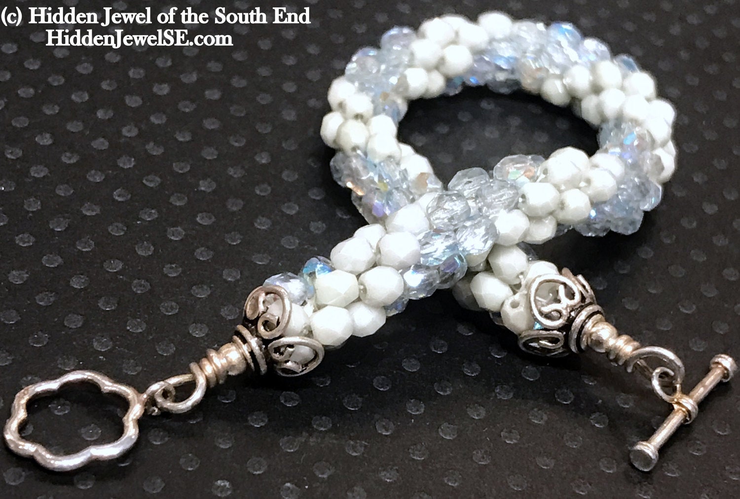 Light Blue Czech crystal crocheted bracelet, jewelry