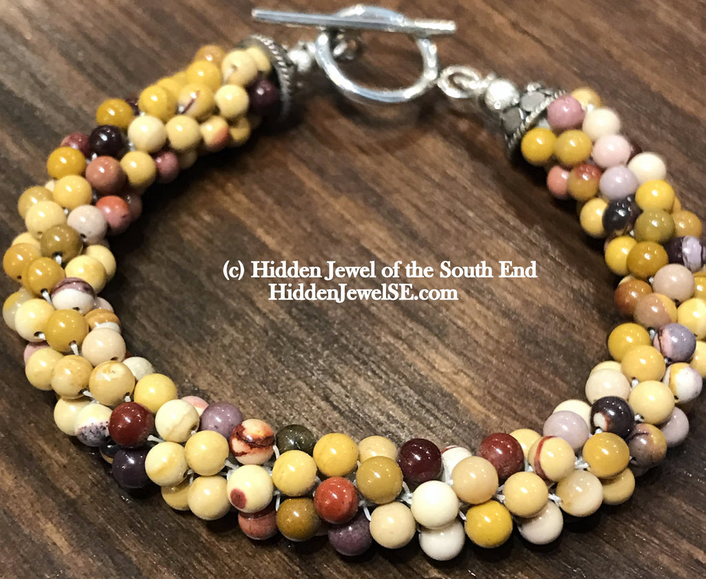 Mookite Jasper Gemstone Crocheted Bracelet, jewelry