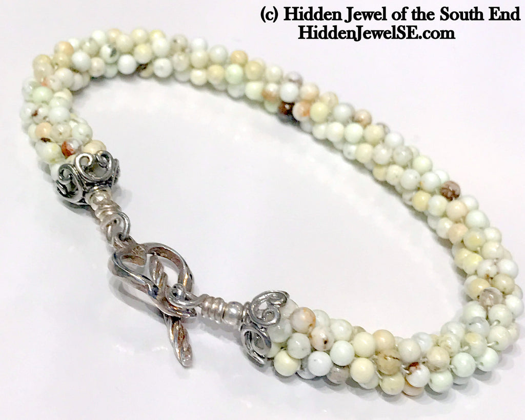 Lemon Howlite gemstone crocheted bracelet, jewelry