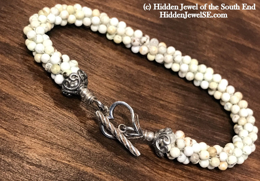 Lemon Howlite gemstone crocheted bracelet, jewelry