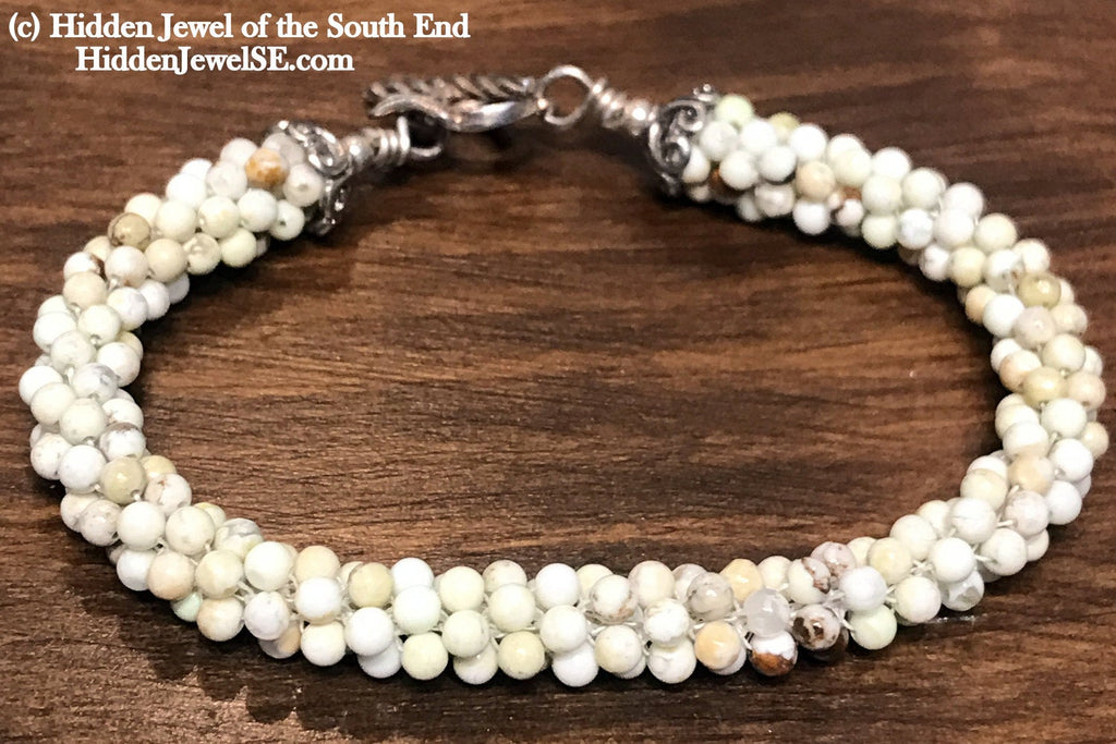 Lemon Howlite gemstone crocheted bracelet, jewelry