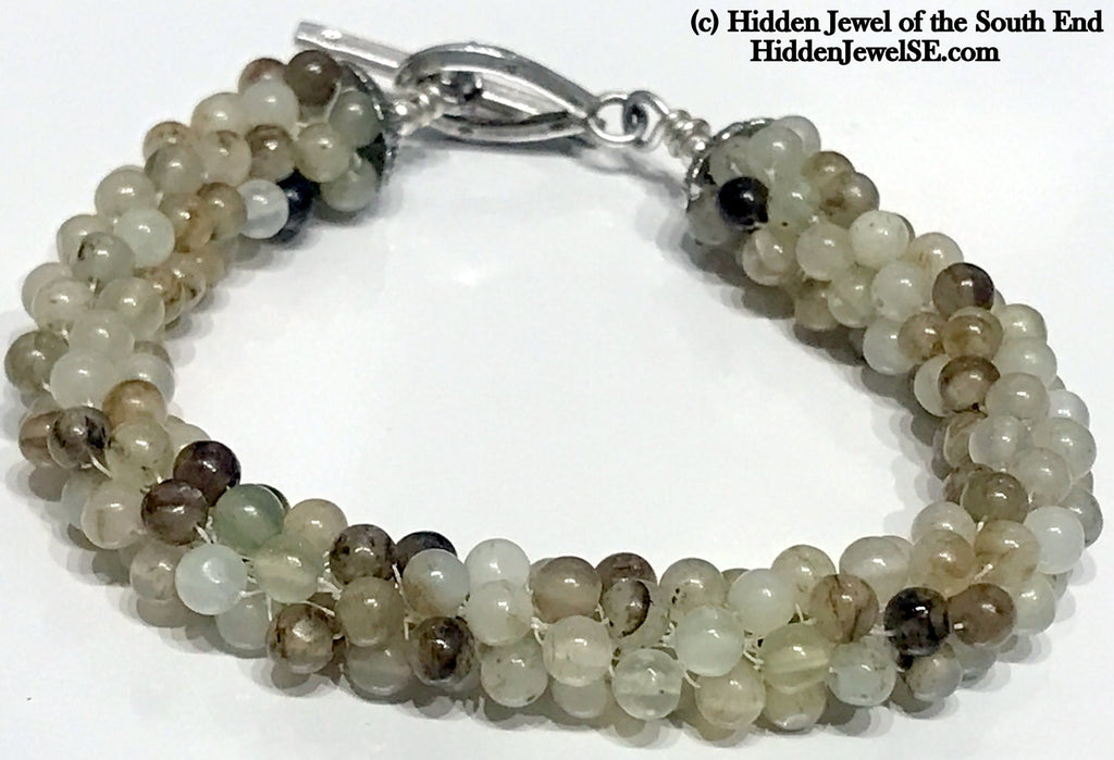 Yellow Agate Crocheted Bracelet with sterling silver toggle