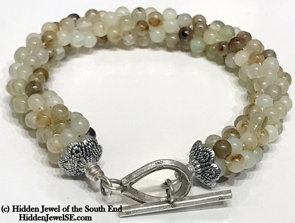 Yellow Agate Crocheted Bracelet with sterling silver toggle
