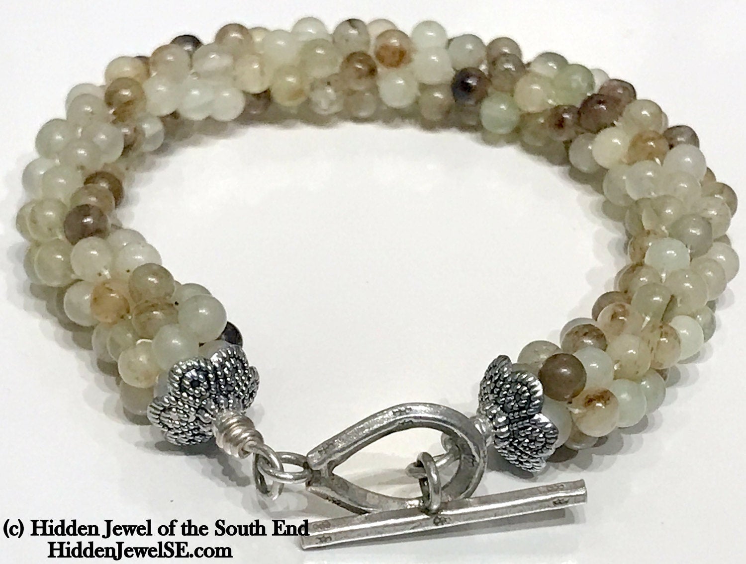 Yellow Agate Crocheted Bracelet with sterling silver toggle